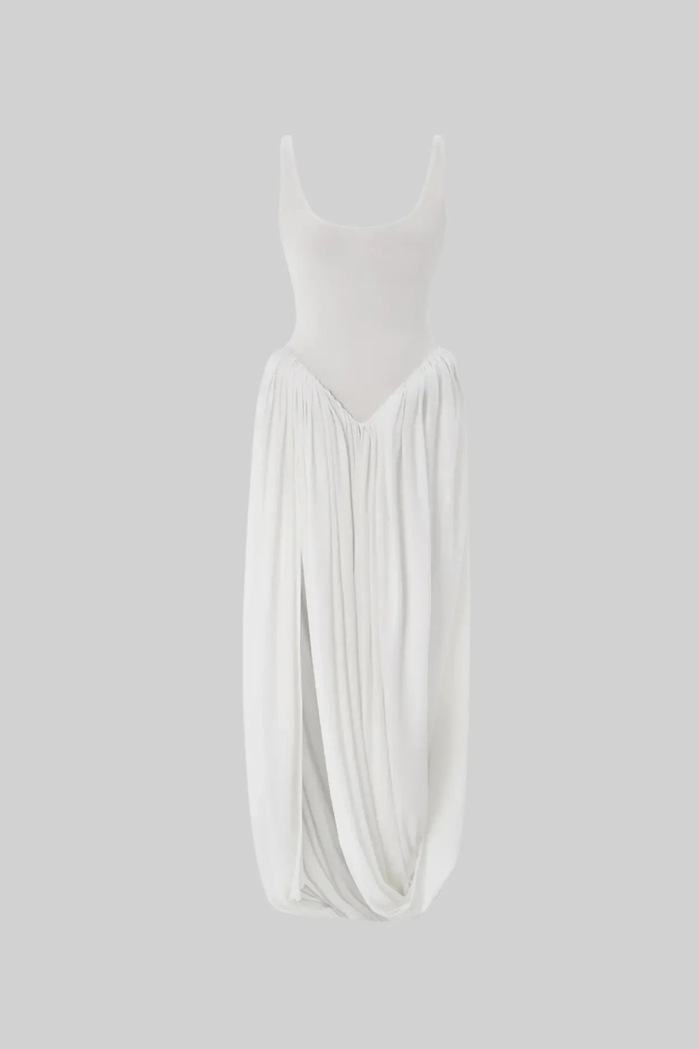 SirenSplit™ - DRAPED MAXI DRESS WITH SCULPTURAL SKIRT AND SIDE SLIT
