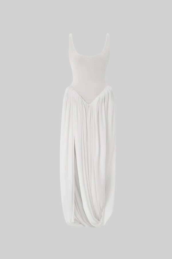SirenSplit™ - DRAPED MAXI DRESS WITH SCULPTURAL SKIRT AND SIDE SLIT