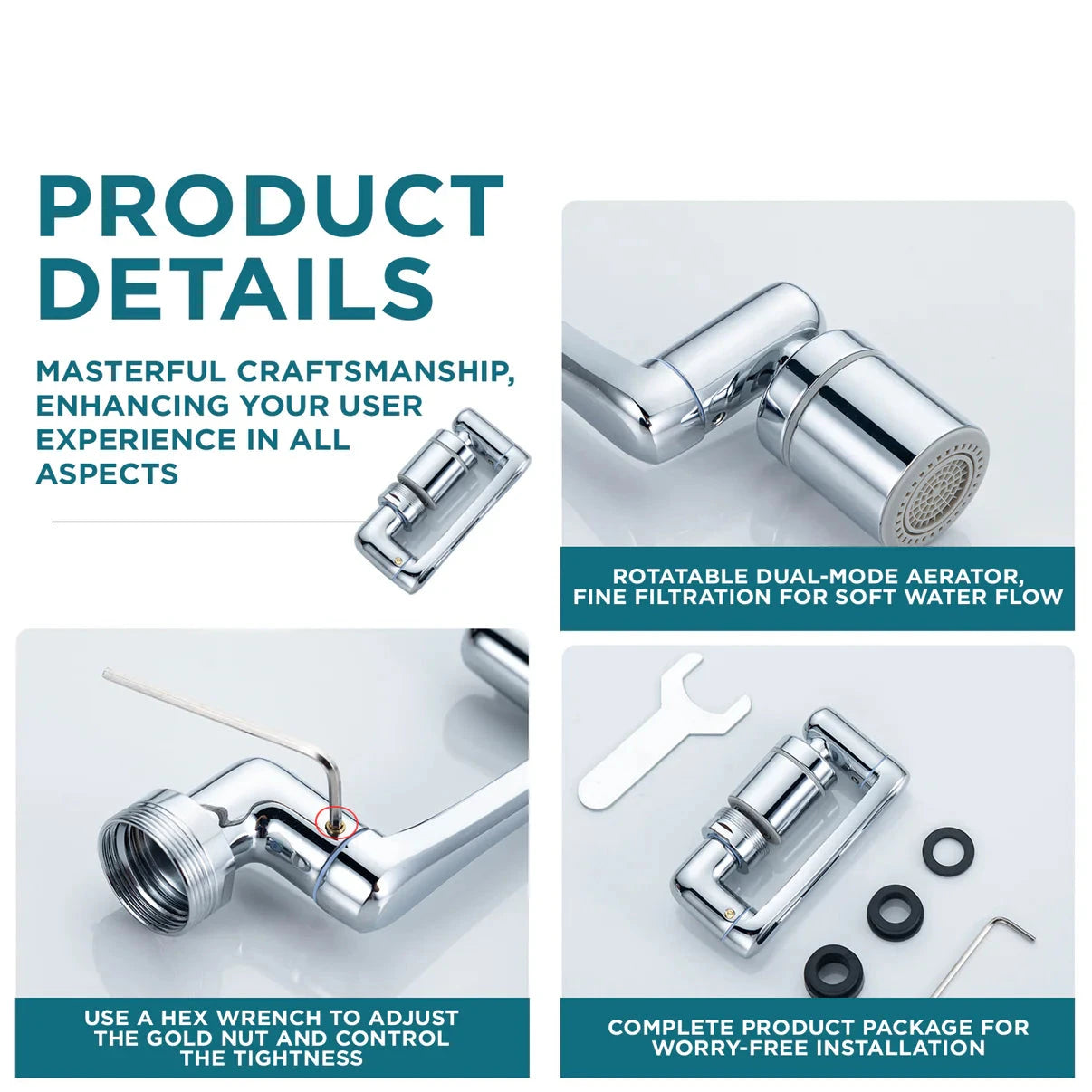 Universal Rotatable Faucet Extender - 1080° Directional - Steel / Copper Plated