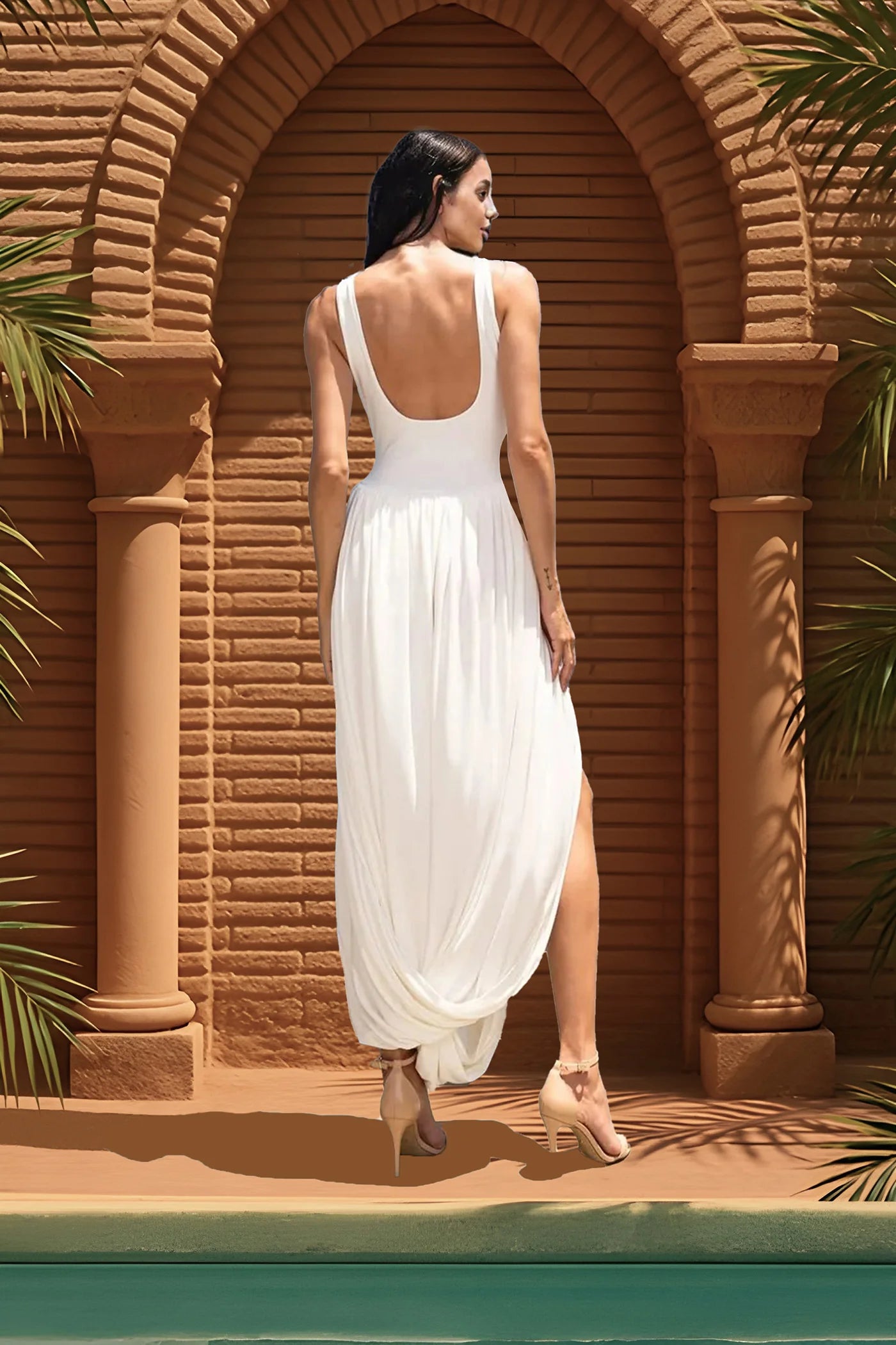 SirenSplit™ - DRAPED MAXI DRESS WITH SCULPTURAL SKIRT AND SIDE SLIT