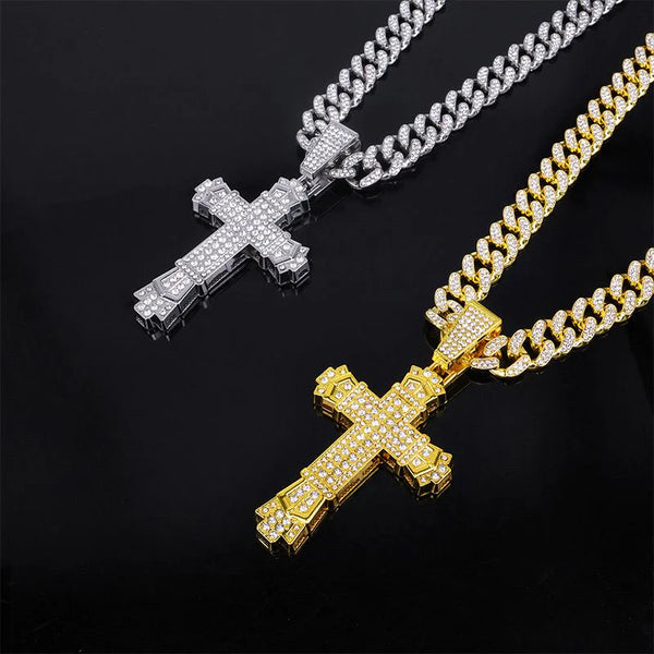 ShimmerLink™ - Full Rhinestone Hip-hop Bold Cross Pendant Necklace