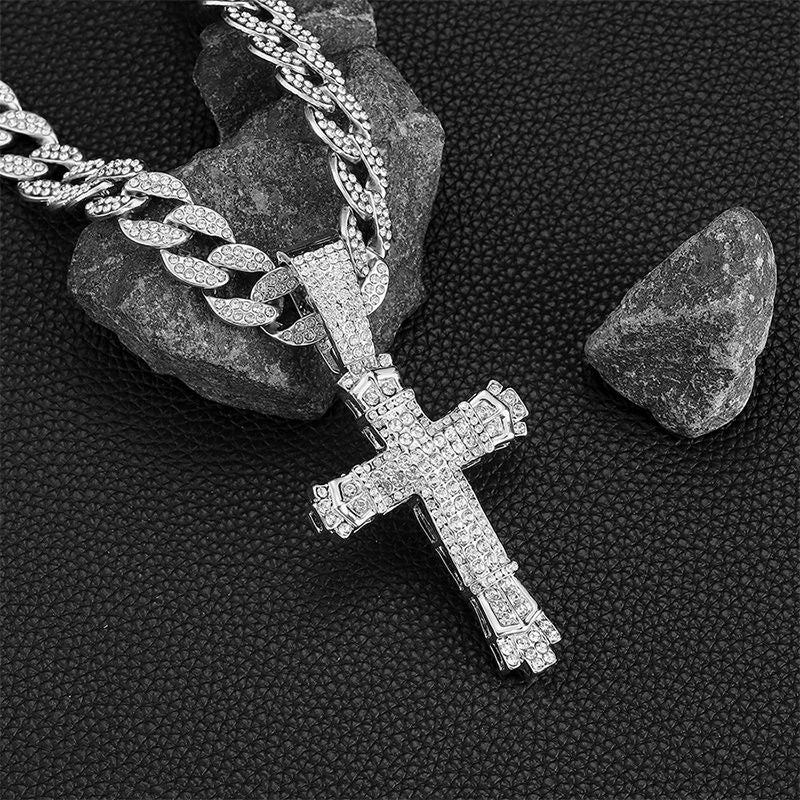 ShimmerLink™ - Full Rhinestone Hip-hop Bold Cross Pendant Necklace