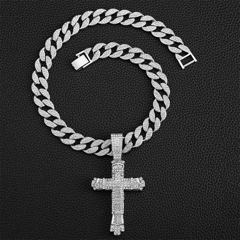 ShimmerLink™ - Full Rhinestone Hip-hop Bold Cross Pendant Necklace