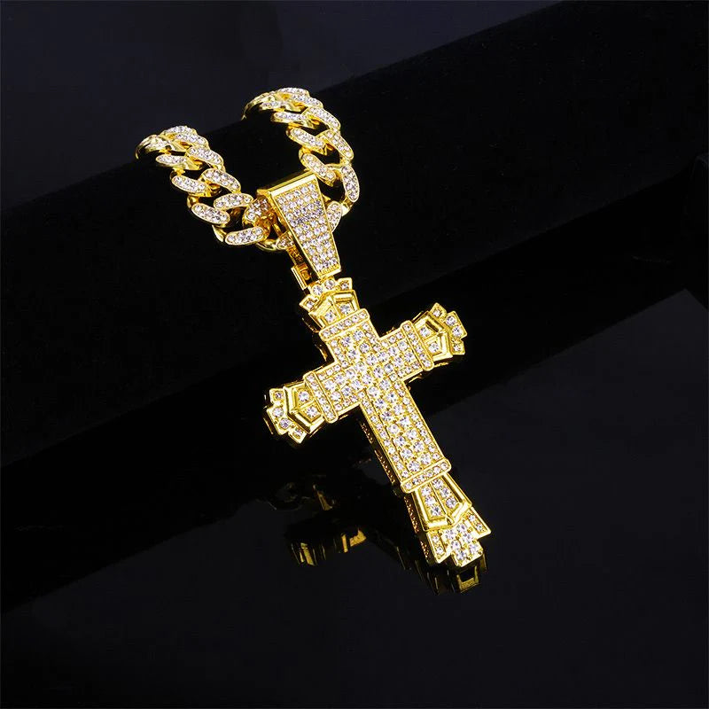 ShimmerLink™ - Full Rhinestone Hip-hop Bold Cross Pendant Necklace