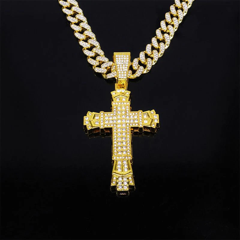 ShimmerLink™ - Full Rhinestone Hip-hop Bold Cross Pendant Necklace