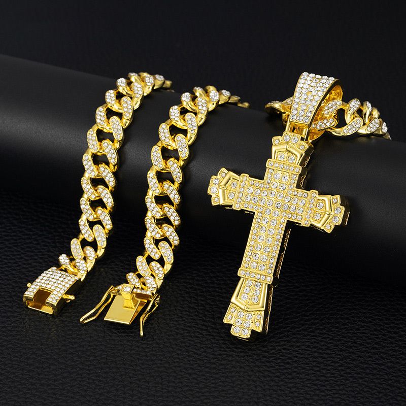 ShimmerLink™ - Full Rhinestone Hip-hop Bold Cross Pendant Necklace