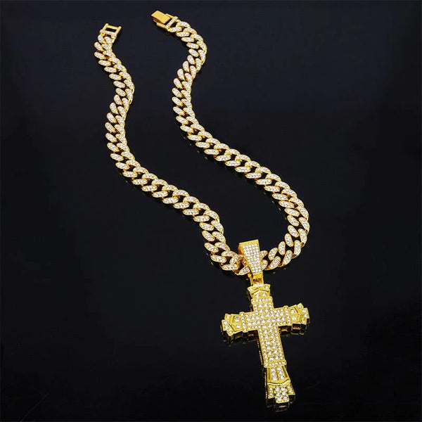 ShimmerLink™ - Full Rhinestone Hip-hop Bold Cross Pendant Necklace